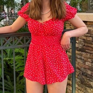 Altar'd State Red Floral Print Romper